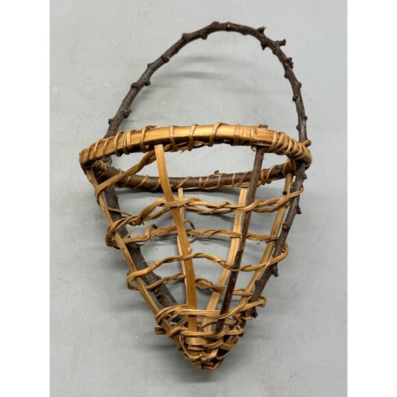 Rustic Handmade Wicker & Twig Wall Basket 11"x5" Used READ - Picture 4 of 6